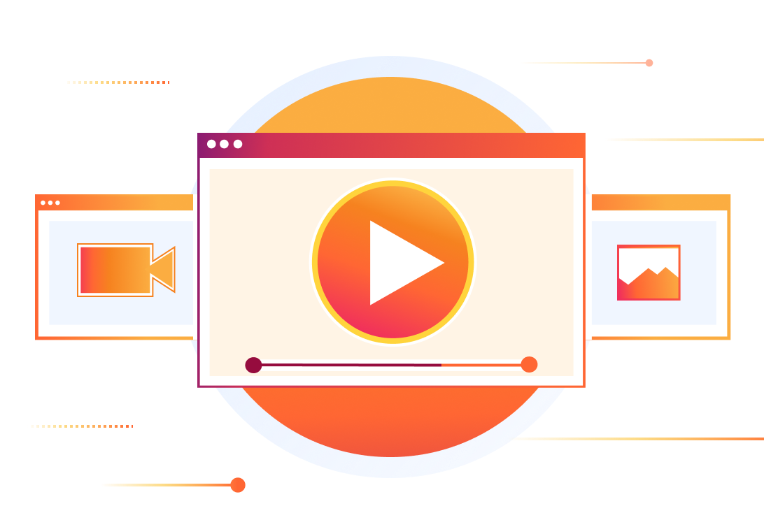 Media Illustration showing video, images, and a media player